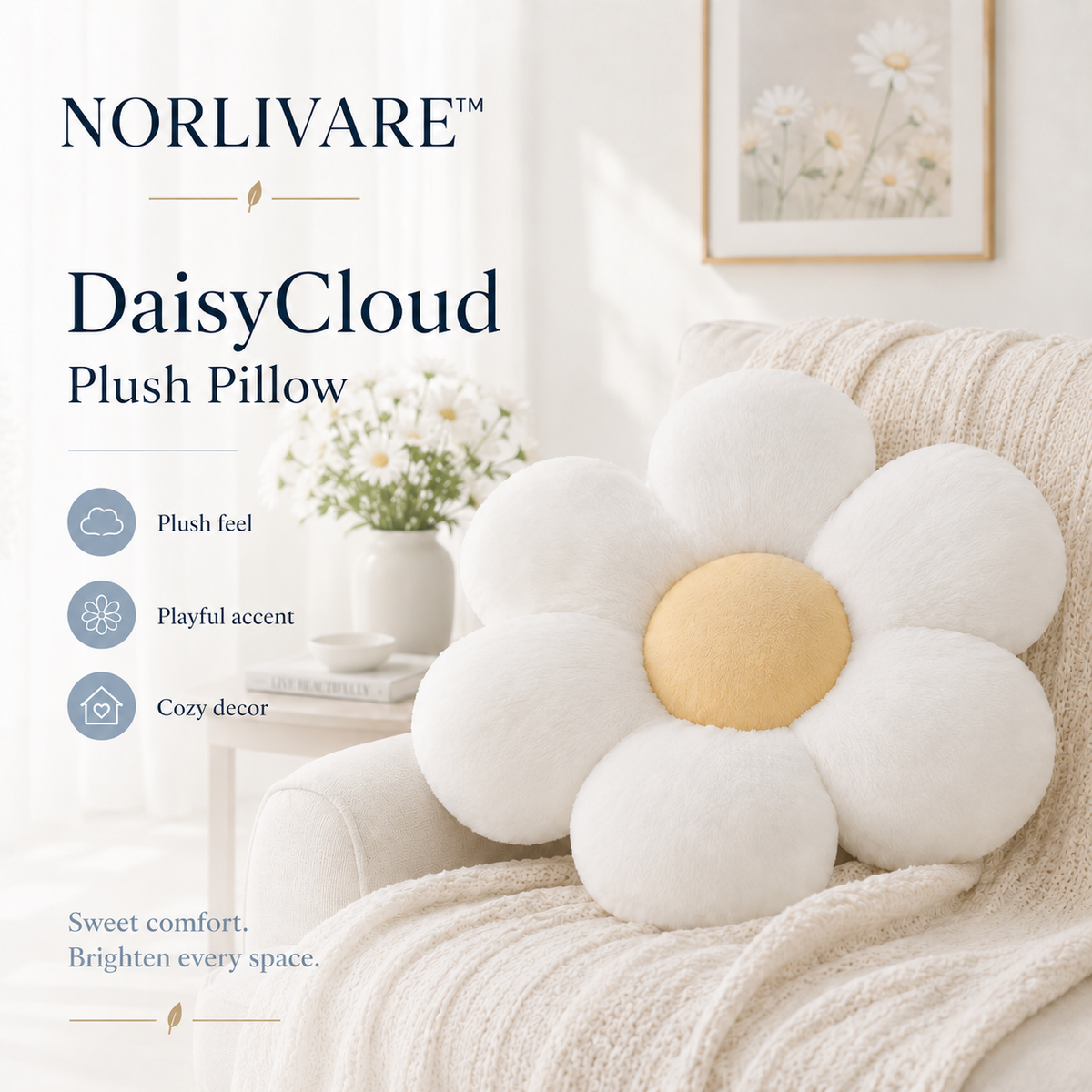 NORLIVARE™ DaisyCloud Plush Pillow