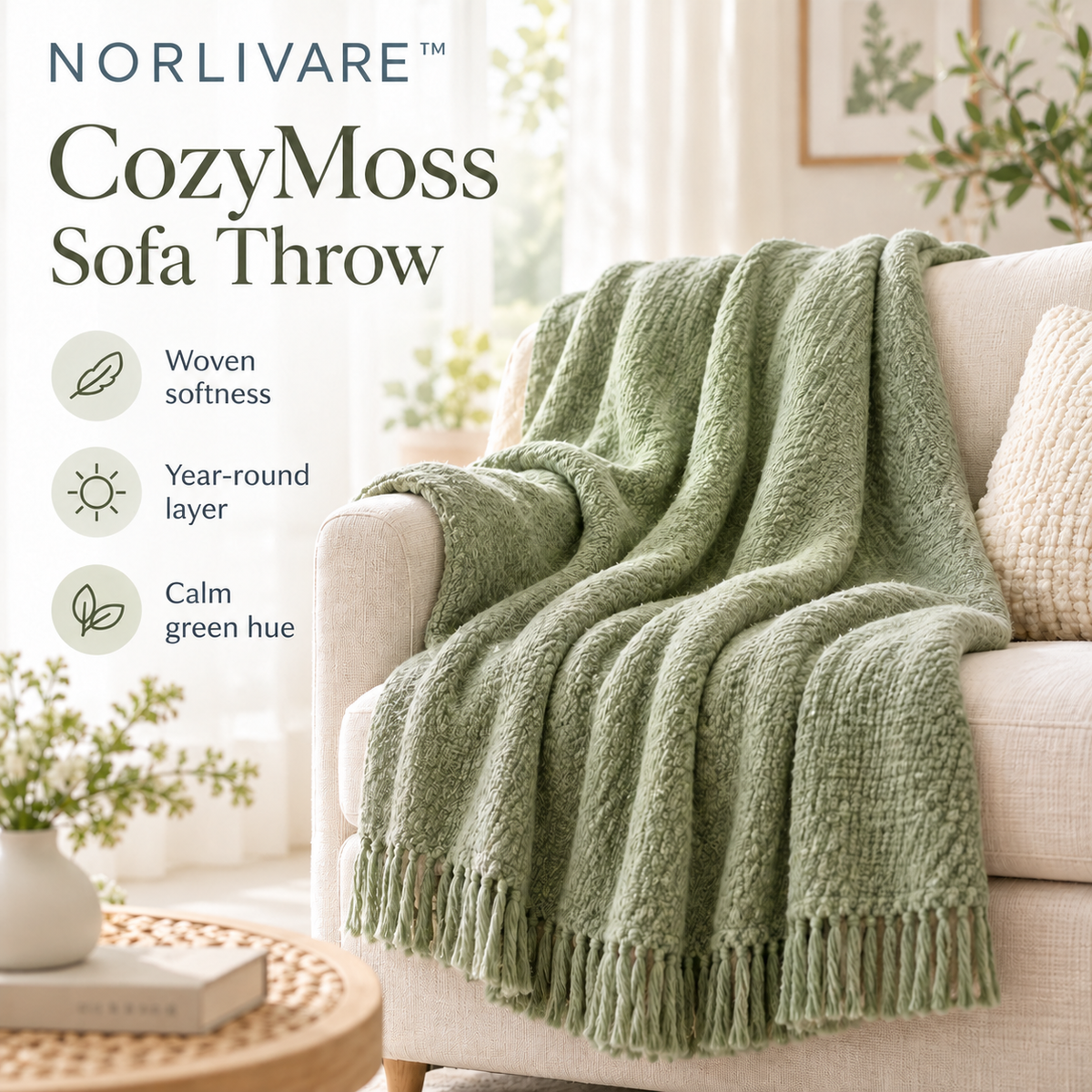 NORLIVARE™ CozyMoss Sofa Throw